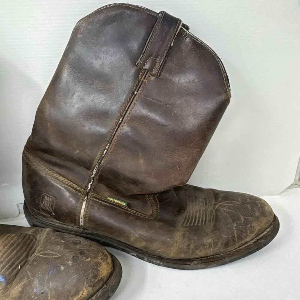 Vintage Style Dan Post Leather Pull On Roper Boots Heavily Worn Patina Mens 12D